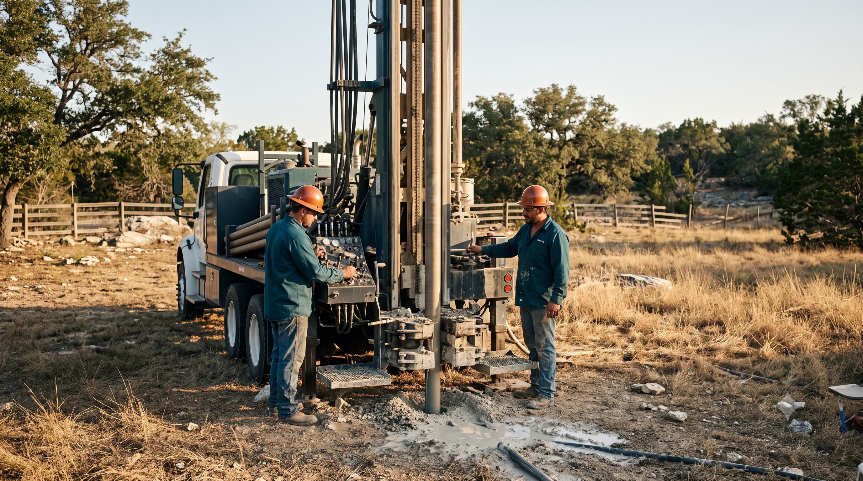 Sterling Ridge drilling rig installing a new residential water well on a Central Texas property